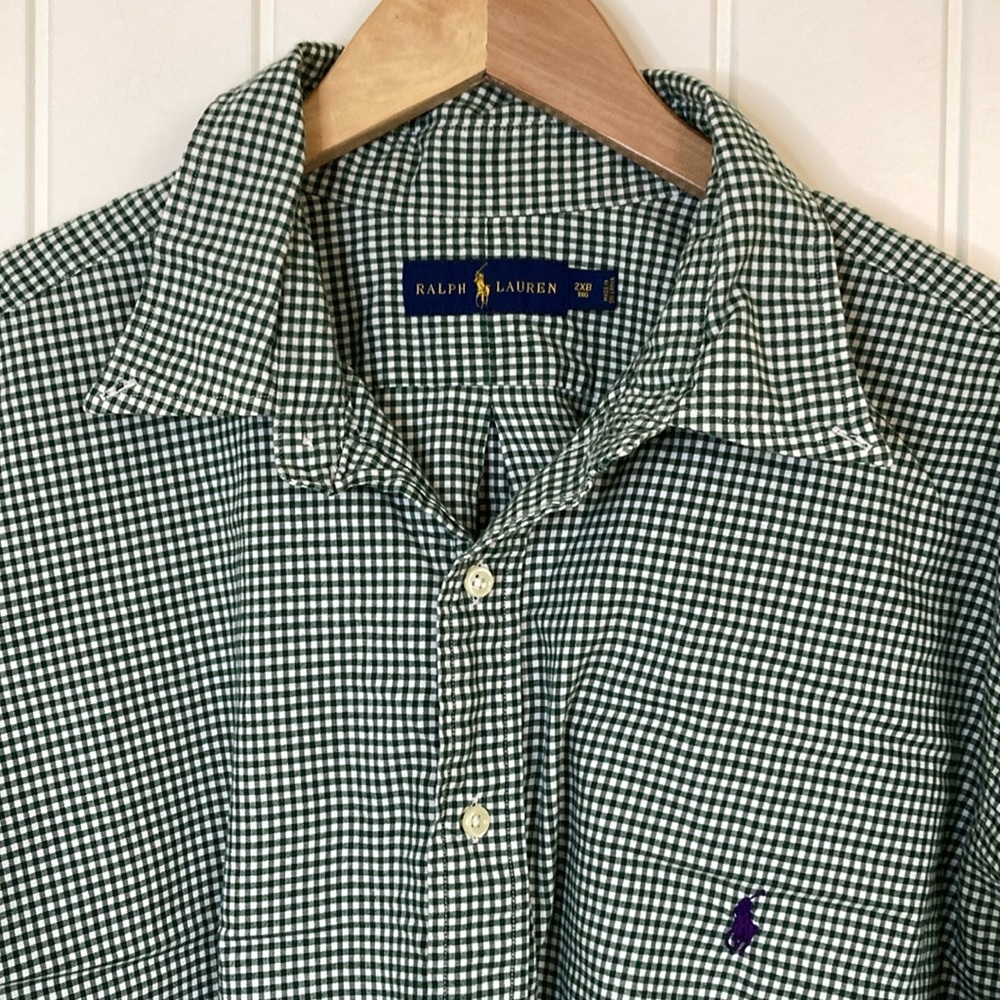 Ralph Lauren Big Button Down Shirt Long Sleeve Mens Size 2XB Green White Gingham